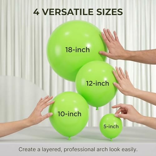 Image of 114pcs Lime Green Balloons, 18 /12 /10 /5inch Light Green Latex Party Balloons for Dinosaur Baby Shower Jungle Birthday Wedding Christmas Football Golf Party Decorations