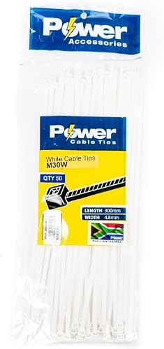 Seagull Nylon Power Cable Ties 50-Piece Set, 300 mm Length x 4.8 mm Width, White