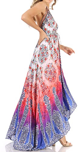 Image of Sakkas Lizi Womens Maxi High-Low Halter Handkerchief Long Dress Beach Party