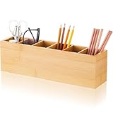 Astralong Stiftehalter Kinder Holz, Quadrat Stiftehalter, 6 Fächer, Herausnehmbare Trennwände, Schreibtisch Organizer Stifte, DIY Wooden Pen Holder für Schreibware(13.3x3.1x3.8inch)