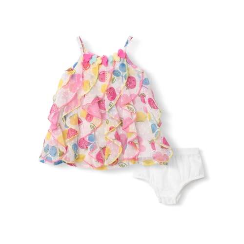 Image of Nautinati Baby Girls Strap Sleeve Printed Ruffle Dress | Age 0-3 Years