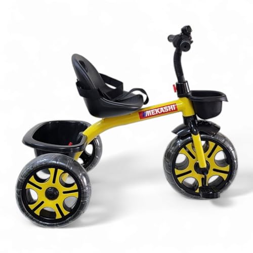 Image of MEKASHI T-001MW Plug N Play Kids Trike /Baby Tricycle, Big Size Storage Basket, Bell, Comfortable Seat with Seat Belt, 12 to 48 Months, Load Upto 35Kg, Easy Assembly, Heavy Guage Steel Frame, Yellow