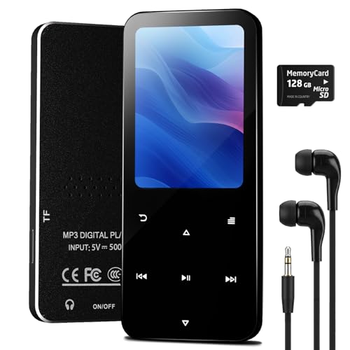144GB MP3 Player, Bluetooth 5.2 Music Player, HiFi Sound Digital Music, Built-in HD Speaker, FM Radio, Voice Recorder, Earphones Included, MP3 Player for Friends, Kids, Students, Seniors (Black)