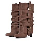 pinokino Slouch Knee High Western Boots for Women Fold...