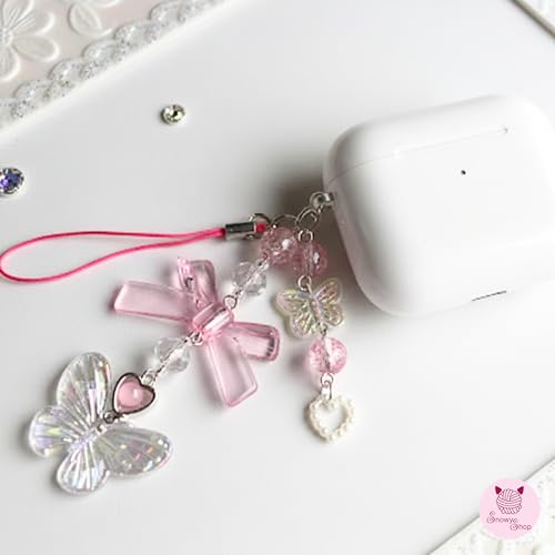 Image of SNOWY SHOP Korean Silver Bow Phone Charm - Cute Heart & Starfish Pendant | Aesthetic Korean Mobile Chain, Bag Hanging & Keychain Jewelry for Girls & Women