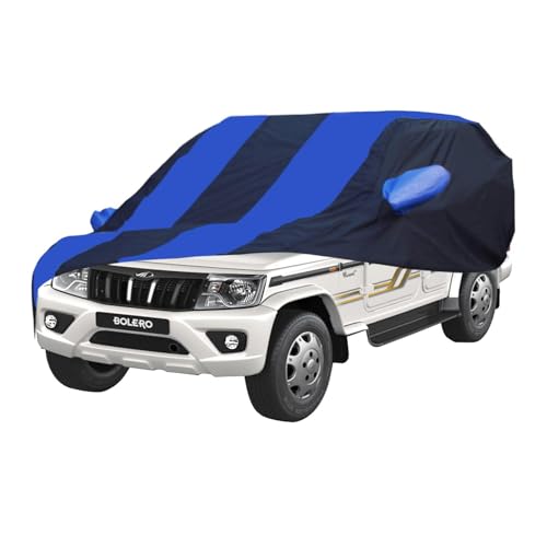 Image of Allextreme MBZ5002 Car Body Cover Compatible with Mahindra Bolero Custom Fit Dustproof UV Heat Resistant Indoor Outdoor Body Protection (Navy Blue & Blue with Mirror)