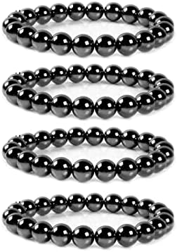 FORUBUS Black Obsidian Hematite Stretch Bracelet, Stacking Hematite Beaded Bracelet for Women Men Jewelry
