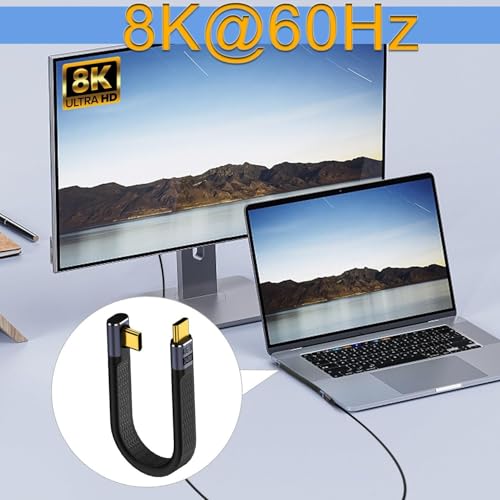 Image of MICROWARE Short USB C to USB C Cable 5inch, 90 Degree Right Angle Type C Cable 240W, Mack-Book, Galaxy S23, External SSD, Docking Station (Middle Angle)