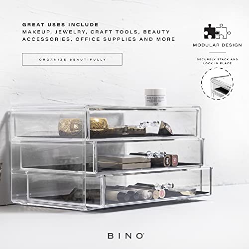 BINO Organizador acrílico de 3 cajones para joyas y maquillaje, organizador de cosméticos transparente - imagen 4