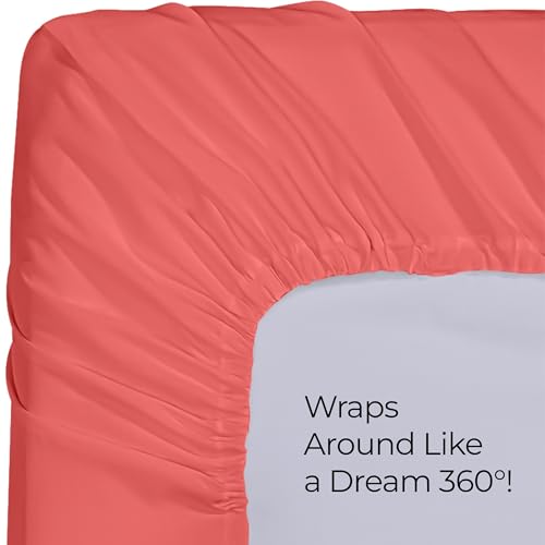 Image of Utopia Bedding King Fitted Sheet - Bottom Sheet - Deep Pocket - Soft Microfiber - Shrinkage and Fade Resistant - Easy Care -1 Fitted Sheet Only (Coral)