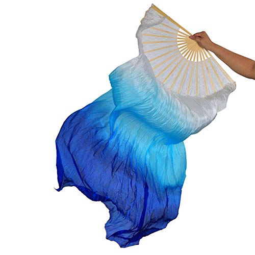 Dosige Danza del vientre de seda tricolor abanico de danza del vientre doble abanico largo color ventilador largo seda, ventilador largo (blanco + azul lago + azul real) Cover