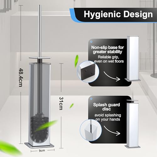 Image of BVL Toilet Brush and Holder Set Chrome Stainless Steel 304 Square Freestanding Toilet Brush for Bathroom