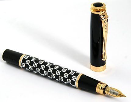 Noblest Black Chessboard Golden Clip Fountain Pen Pen Barrel Is Finished in Black Lacquer with Push in Style Ink Converter