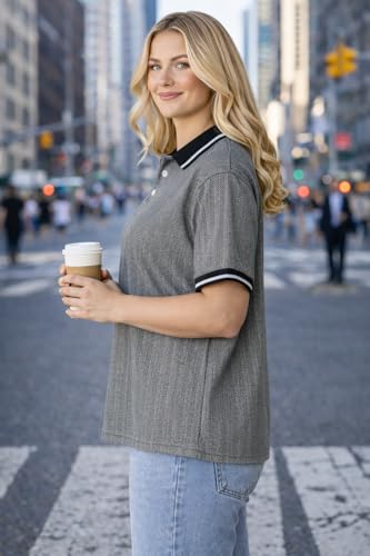 Image of Mack Jonney Women's Textured Polo T-Shirt | Half Sleeve Cotton Blend Top |Casual Collar Tee | Regular Fit-M7527