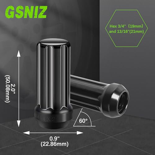 Image of 14mmx2 Lug Nuts Black, M14x2.0 Closed Spline Forged Tuner Lug Nuts, 2'' 50mm Tall Conical Seat 60 32 Pack + 2 Key Compatible for Ford F-350 Super Duty 1999-2004, Excursion 2000-2002