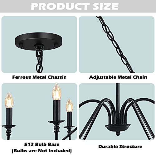 Prolee Black Chandelier 34 Inch 6-Light Farmhouse Chandelier Rustic Industrial Iron For Dining Room Living Room Kitchen Island, Length Adjustable Chain #TOP2