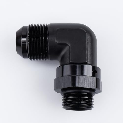 Image of AC PERFORMANCE Black Aluminum 90 Degree -12 AN AN12 Male Flare to -10 AN Male Swivel Fitting Adapter With AN10 O-ring ORB Port