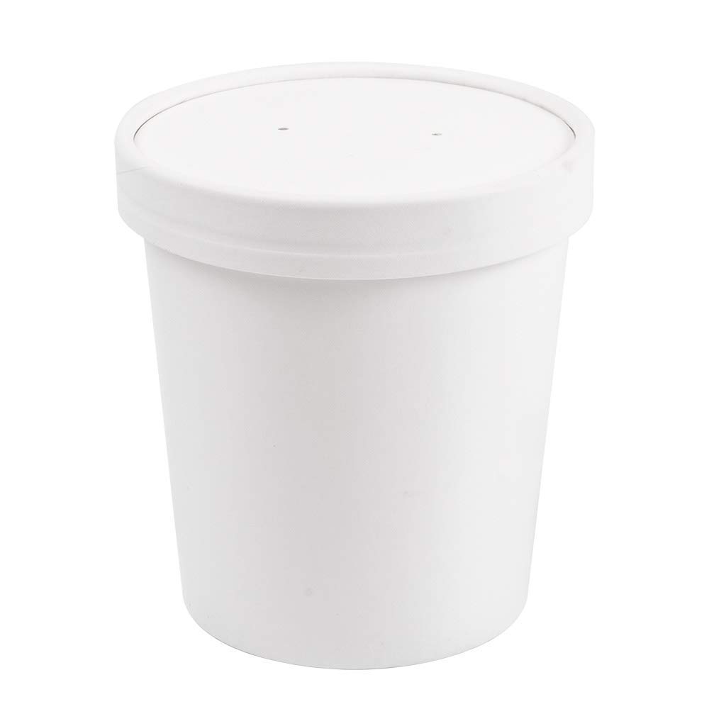 25 pezzi - Vaschette + coperchi 480 ml 18Pe + 340 + 18 Pe G/M2 Ø9,6/7,5 x 10 cm bianco cartone