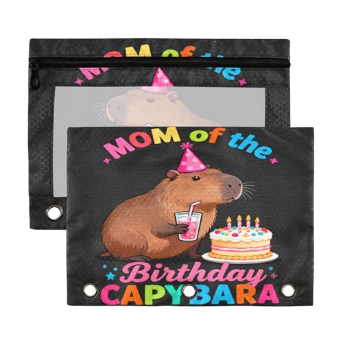 Carpeta escolar con ventana transparente de dibujos animados Capybaras Happy Birthday Bolsas grandes en varios colores, carpetas de bolsillo para 3 para almacenar suministros escolares de oficina, 2