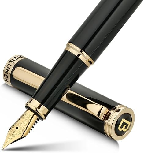 BEILUNER Luxury Fountain Pen, Piano Lacquer with 24K Gold Finish, Reliable Gift with Converter for H...