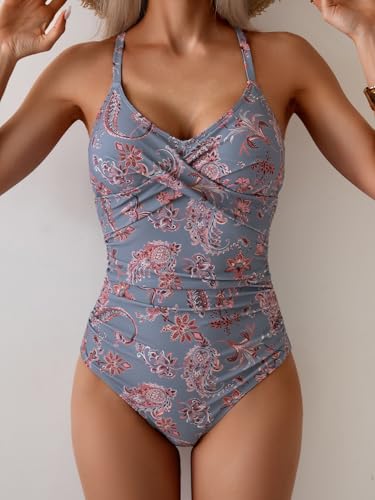 Image of B2prity Women's One Piece Swimsuit Tummy Control Front Cross Bathing Suit | Slimming Ruched ,Tie Back,Wrap Front,Adjustable Straps,Soft Removable Cups for beach, pool and vacation wear