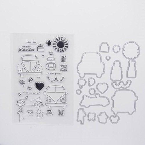 Joyful Home Sun Cartoon Auto Metall Stanzformen Stempel Schablonen DIY Scrapbooking Fotoalbum Dekor Karten (transparenter Stempel + Stanzformen) Cover