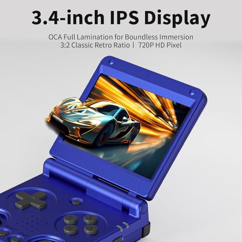 Image of Anbernic RG34XXSP Foldable Retro Handheld Game with 3.4 Inch IPS Screen Linux System Built-in 64G TF Card 5000+ Games Handheld Emulator Support 5G WiFi Bluetooth TV Output(Metallic Blue)