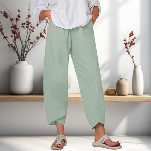 MARSVOVO Casual Pants for Women Summer Split Hem Slacks Solid Color Fashion Elastic Waist Trousers Pants with Pockets2