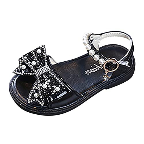 Princess Shoes For Girls Popular Summer Comfortable Shiny Soft Bottom Bow Princess Children Sandals (Black-b, 10 Toddler)