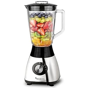 TurboTronic BG5 1200 Watt roestvrijstalen blender & grinder met mixer pot van glas 1,5 liter, BPA-vrij smoothie maker Ice-Crusher, milkshaker