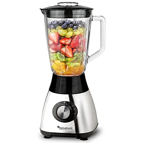 TurboTronic Standmixer mit 1,5L Glasbehälter 1200W Edelstahl silber, Smoothie Maker, Ice Crush...