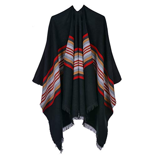 Poncho écharpe rayures femme | Cape plaid hivernale et grand châle chaud couverture