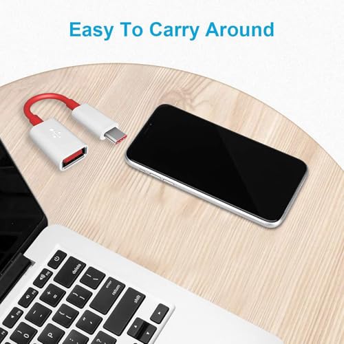 Image of PremiumAV Type-C OTG Adapter Cable (Type-C Male to USB Female) - Compatible with Smartphones, Tablets, Laptops - Fast Data Transfer & Charging - White & Red