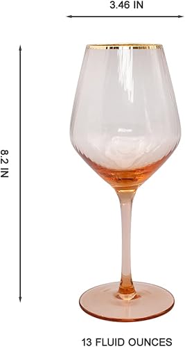 Miniatura 10 de 1 copa de vino con borde dorado de 13 onzas, copa de vino de tallo rojo o blanco, copa de vino acanalada rosa claro para fiestas, citas nocturnas,