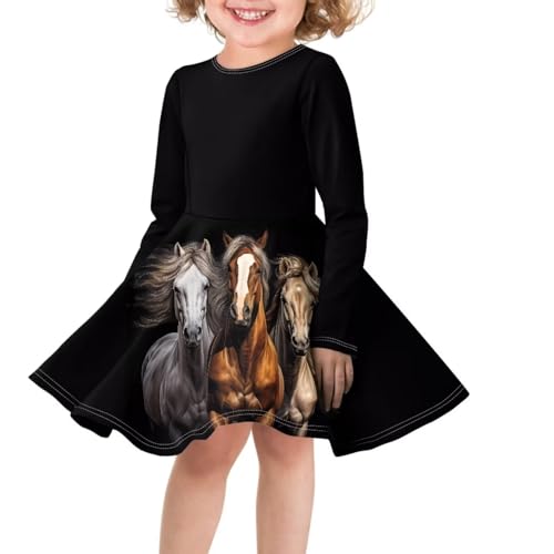 Little Girls Long Sleeve Dress Princess Dress Swing Skater Twirl Midi Dress Knee-Length Pleat Dress 3-16 Year3