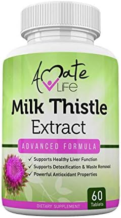 Milk Thistle Extract Liver Support Supplement Cleanse Detox & Repair Formula 80% Silymarin Powerful Antioxidant Supplement or Men & Women 60 Tablets Amate Life