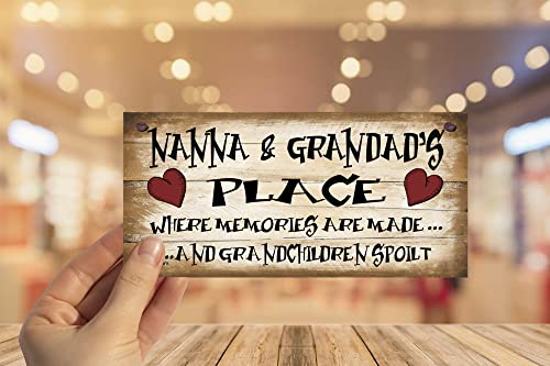 Shabby Chic Wooden Funny Wall Plaque – "Nanna and Grandad's Place Where Memories Are Made and Grandchildren Spoilt" – Heartwarming Gift for Grandparents, Birthday Sign - Image 2