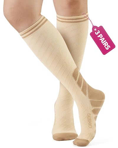 CAMBIVO Medias de Compresión Mujer Hombre 3Pares, Calcetines Compresion 20-30mmHg, Medias de Compresion Varices para Deporte, Running, Ciclismo, Deportivos, Senderismo, Viajes, Enfermera
