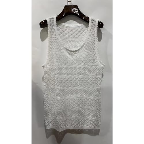 Camiseta regata masculina de malha vazada, gola redonda, cor sólida, transparente, sexy, emagrecedor