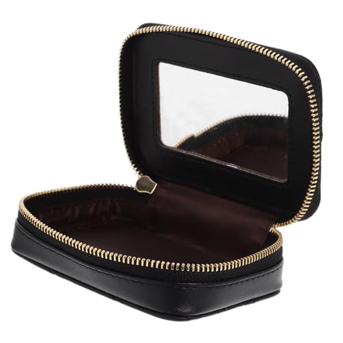 Trousse cosmétique noire compacte Beavorty en lot de 2 avec miroir à lèvres intégré
