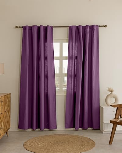 Image of THE LINEN COMPANY Extra Long Solid Curtains 10 Feet, Cotton Duck Canvas Drapes, 10ft Set of 2, Plum