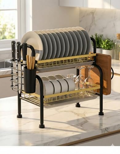 TOSCARA Dish Drying Rack, 2-Tier Dish Racks for Kitchen...