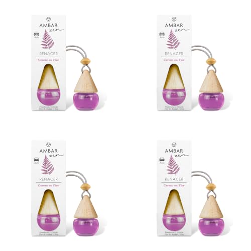 Ambientador de Coche Ámbar Zen - Cerezo en Flor | Pack de 4 Unidades | Aroma Floral Japonés | Larga Duración y Estilo Minimalista