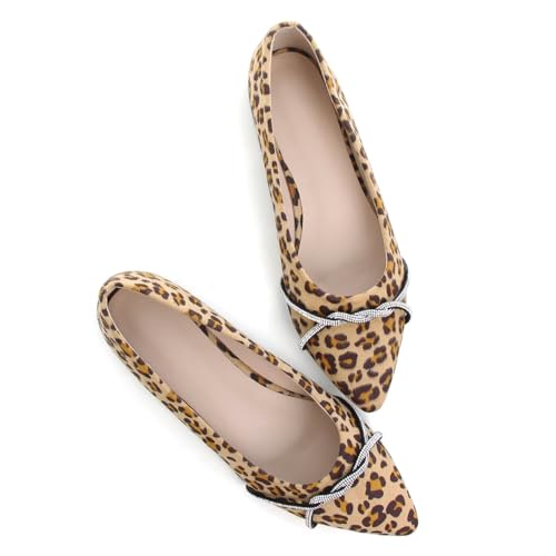 Image of TN TANGNEST Womens Casual Flats Chain Ballet Flats | Fashion Pointed Toe Rhinestone Flats, Comfort Slip On Dress Shoes for Business Work Office Wedding Party