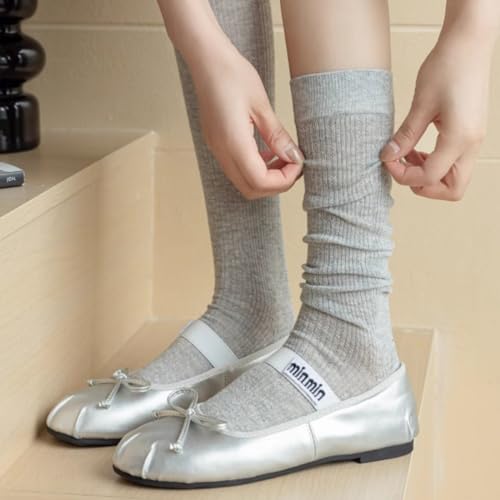 4 Pairs Women's Summer Cotton Socks, Ballet-Inspired Thin Mesh Netted Knee-Highs Ruffle Socks2