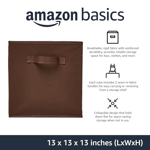Amazon Basics Cube Organizer Storage Bins Handles, Collapsible Fabric, Pack of 6, 13"x13"x13", Brown - Image 3