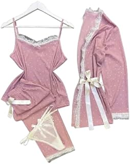 بيجامة صيفي كاجوال للنساء 3قطع مقاس موحد قطن ليكرا كود 7496