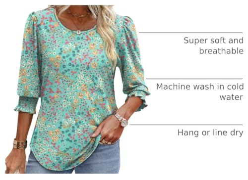 Image of XIEERDUO Blouses for Women Dressy Casual 3 /4 Length Sleeve Womens Tops with Smocked Cuffs