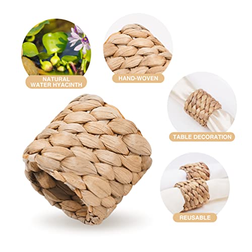 Worthug Napkin Rings Set Of 12, Hand Woven Natural Water Hyacinth Napkin Rings, Farmhouse Handmade Napkin Rings For Birthday Party, Thanksgiving, Wedding, Christmas Festival Table Decoration #TOP4