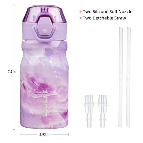 Image of BJPKPK 14 oz Insulated Water Bottle, Straw, Handle, Stainless Steel Flask | Leak Proof Locking Lid, Double Wall Vacuum, Keeps Hot /Cold, BPA Free, Travel & Sports, Dawn